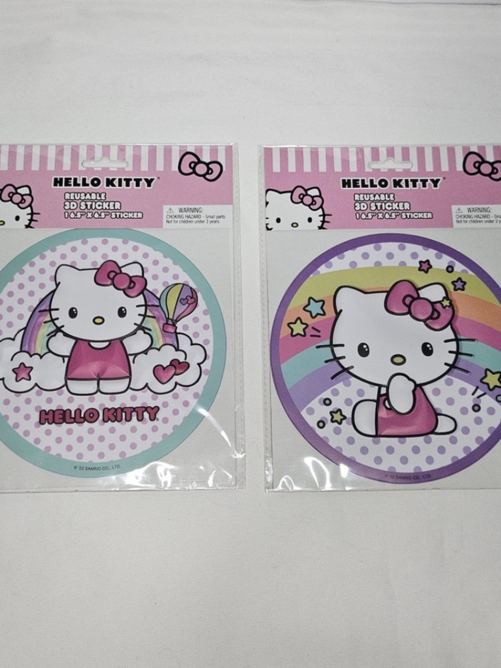 New Set of 2 Sanrio Hello Kitty Reusable 3D Puffy Stickers Rainbow Kawaii 6.5"